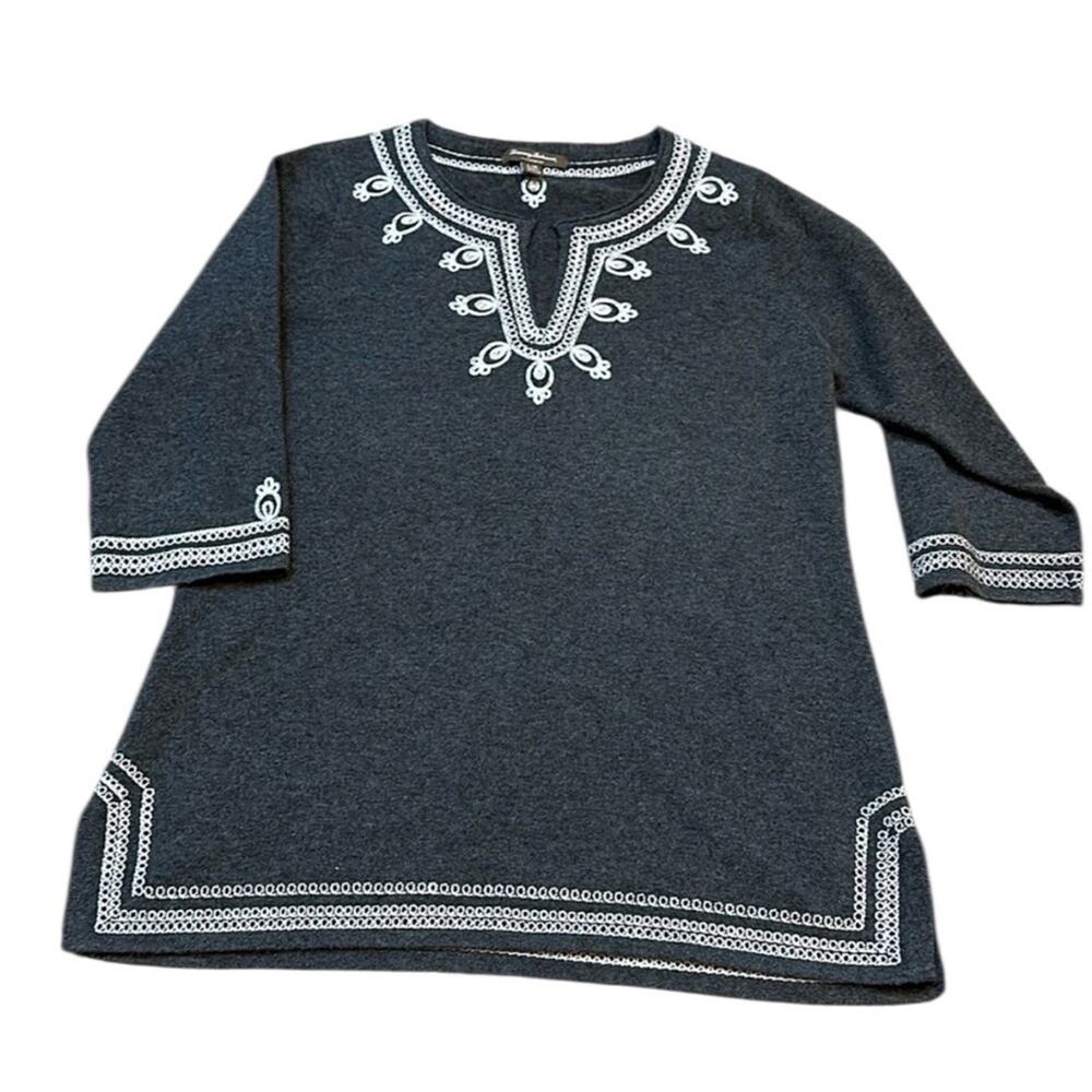 Tommy Bahama Island Cashmere Embroidered Tunic, Large, Grey w White stitching